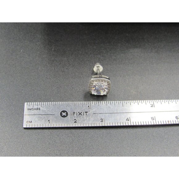 Sterling Silver Halo Square Cubic Zirconia Fancy Stud Earrings Vintage Wedding - Picture 5 of 6